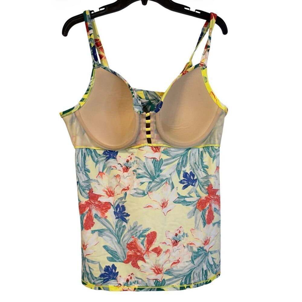 Cacique Women Tankini Swim Top In Yellow Floral Print Lattice Slit Plus Size 40C - Picture 7 of 15